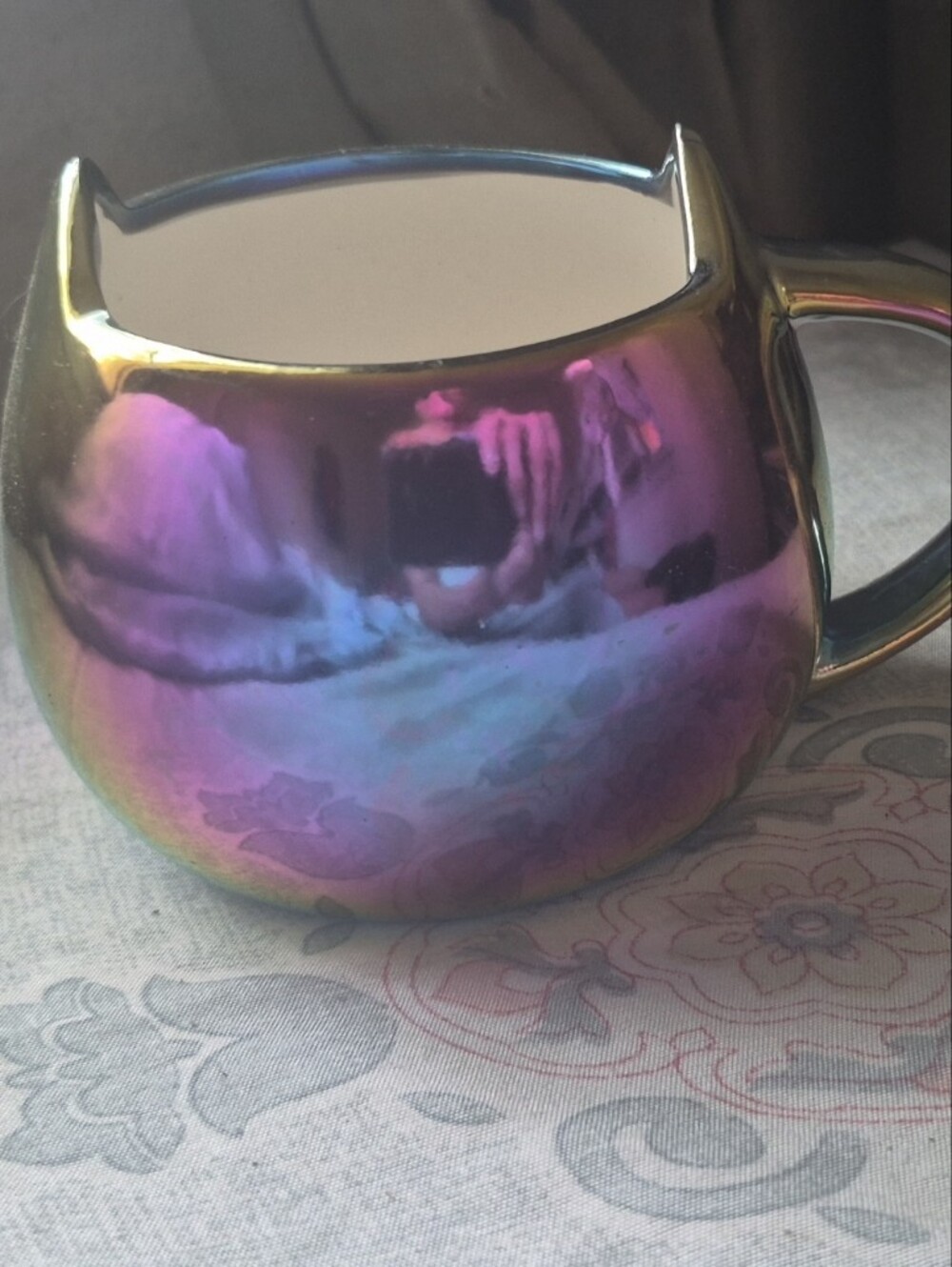 Source Unknown Iridescent Cat-Ear Ceramic Mug - Purple/Blue/Gold Finish
